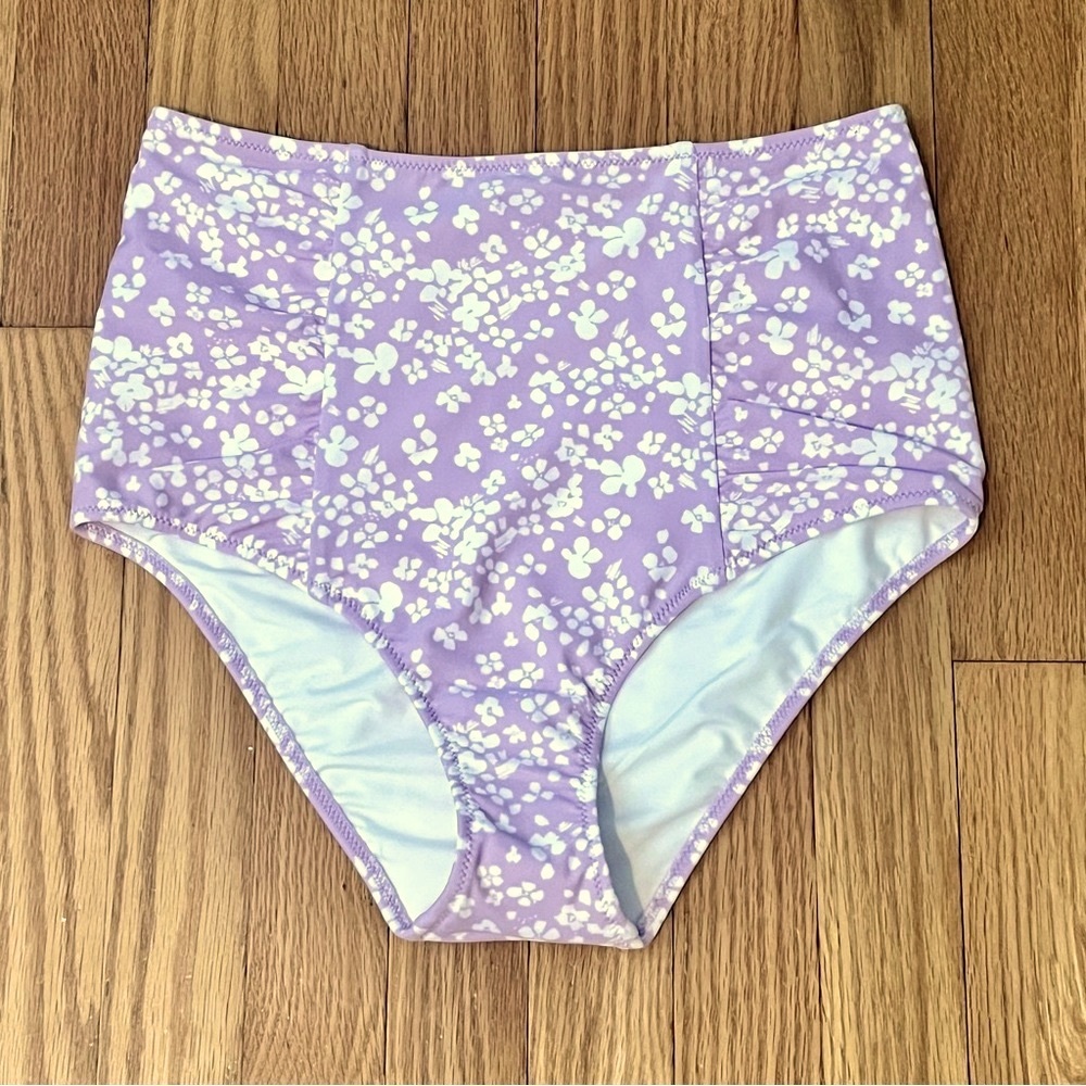 aerie High-Waist Bikini Bottoms in Lavender with White Floral Print